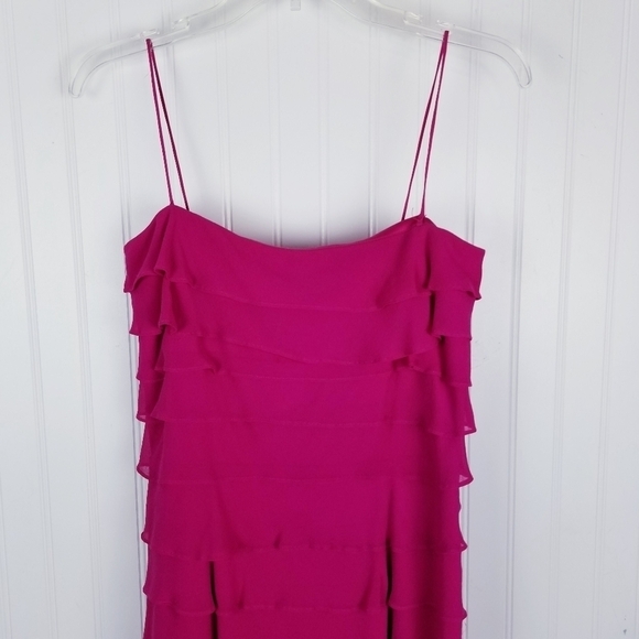 Tadashi Shoji Pink Silk Midi Dress Layered Ruffles Spaghetti Straps Small Vintag - Picture 9 of 10